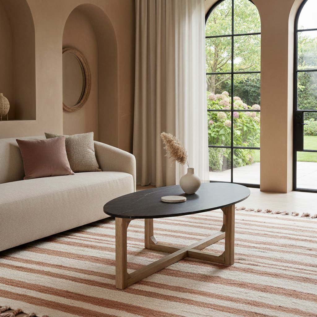 Oval Marble Coffee Table - Black