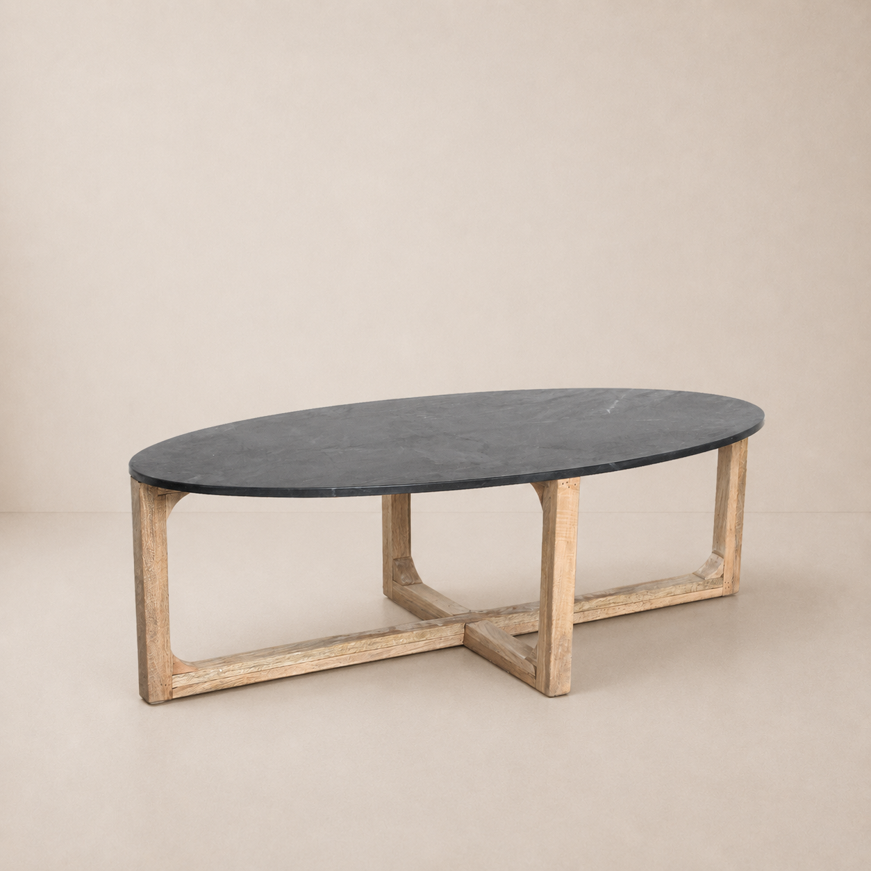 Oval Marble Coffee Table - Black