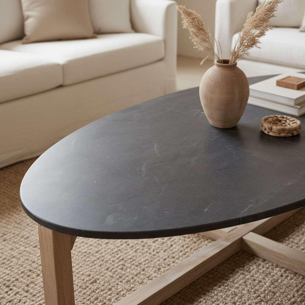 Oval Marble Coffee Table - Black