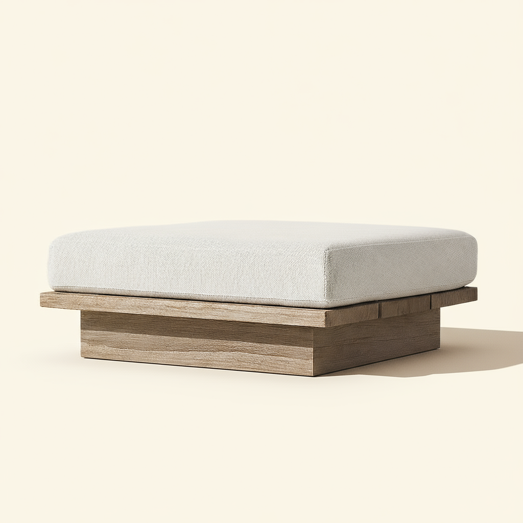 Menorca Island Ottoman — Sculptural Comfort in Teak and Fabric
