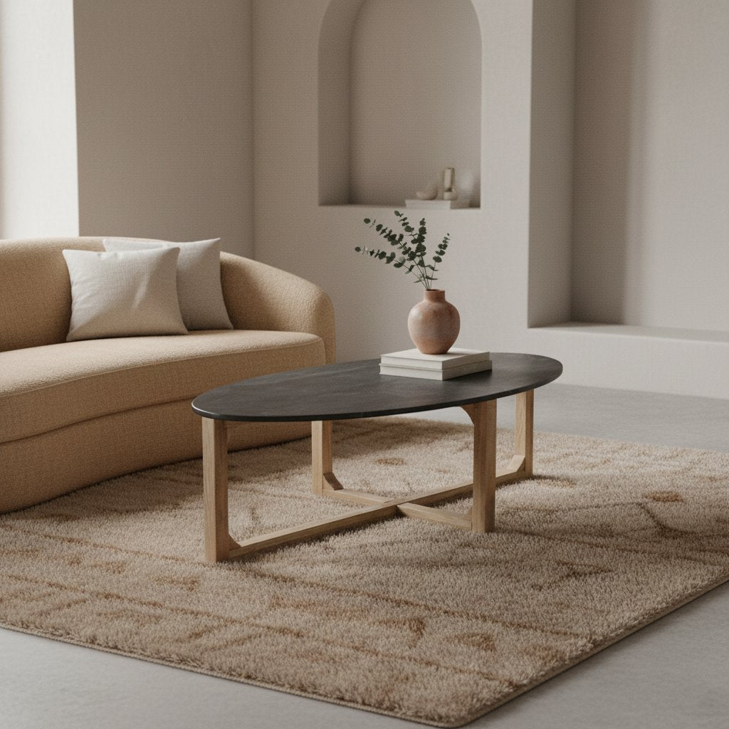 Oval Marble Coffee Table - Black