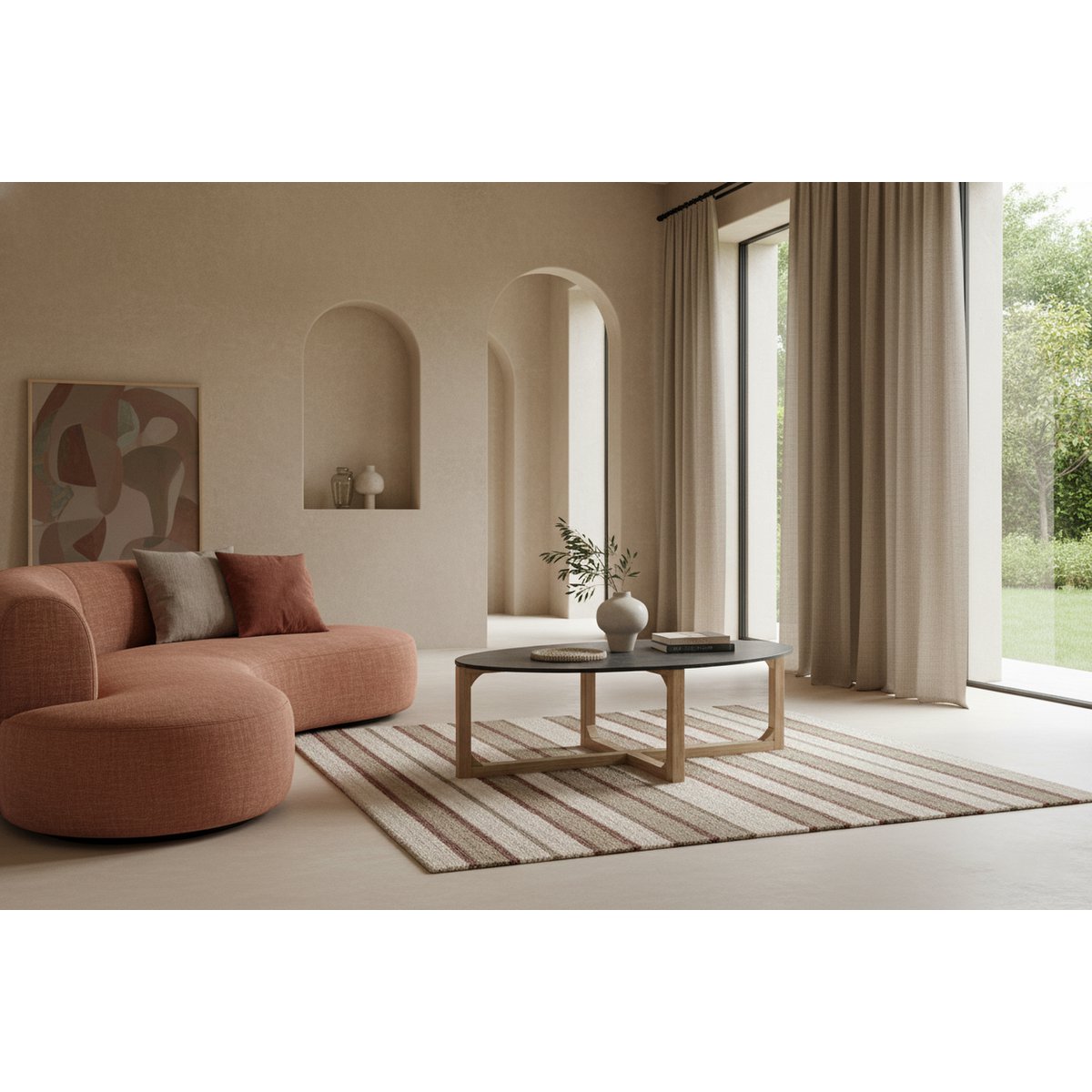 Oval Marble Coffee Table - Black