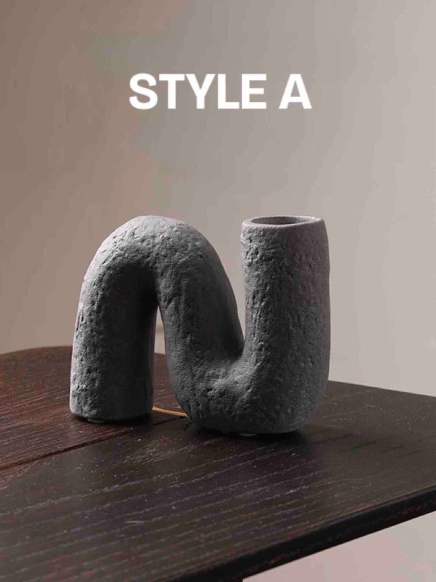 Handmade Wabi Sabi Abstract Pottery Vase, Crude Rustic Decorative Flower Vessel-5