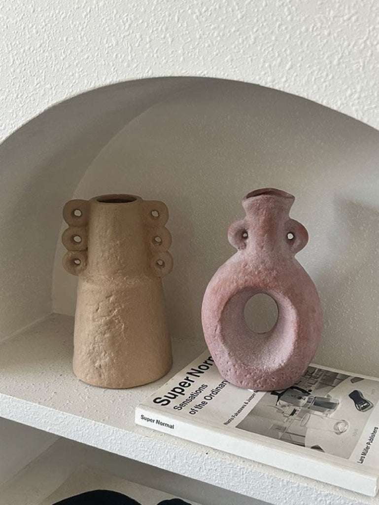 Handmade Wabi Sabi Abstract Pottery Vase, Crude Rustic Decorative Flower Vessel-3