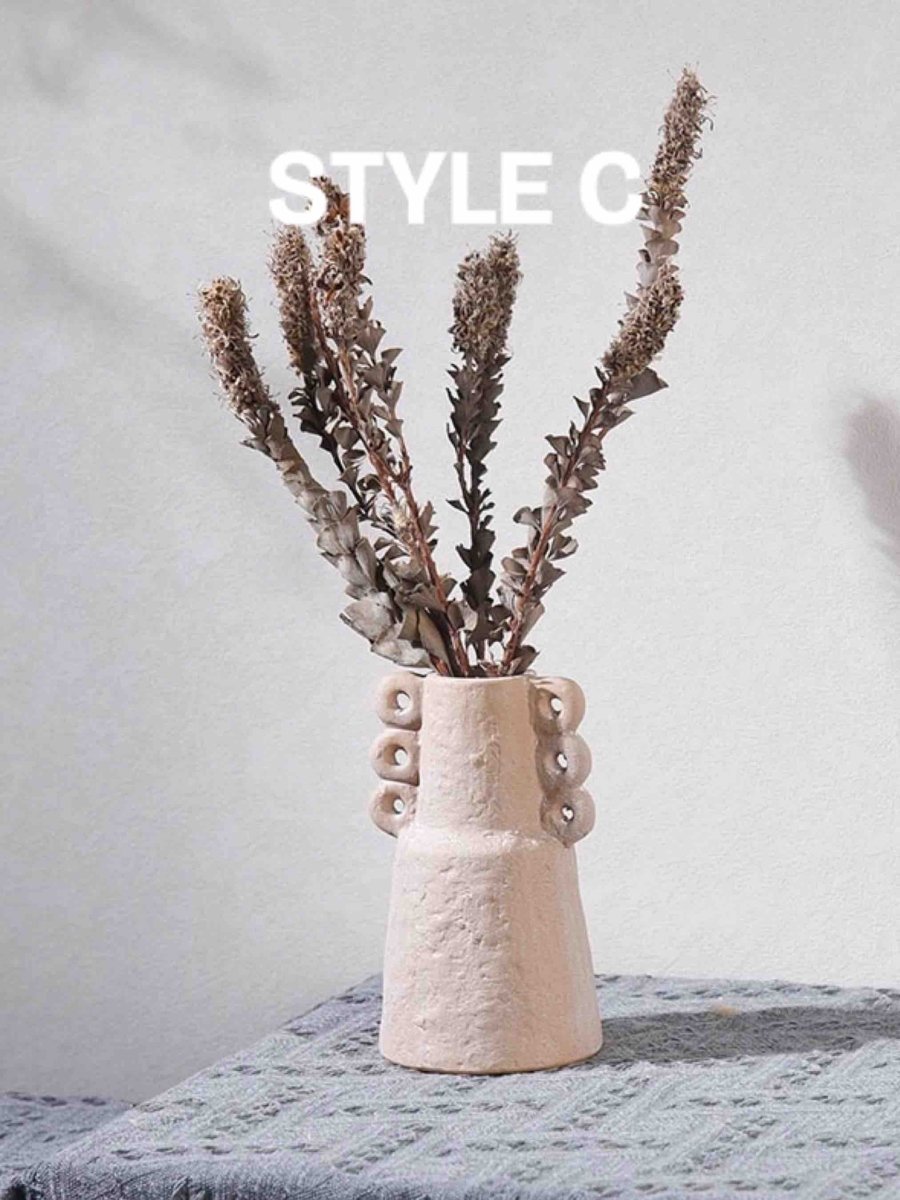 Handmade Wabi Sabi Abstract Pottery Vase, Crude Rustic Decorative Flower Vessel-7